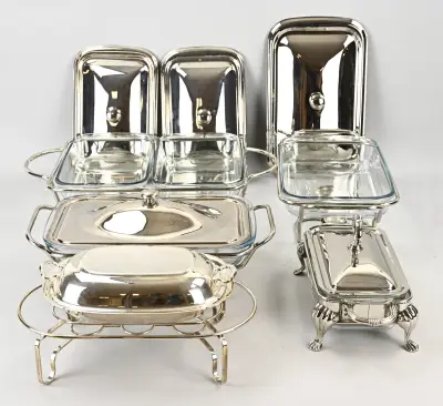 5 Diverse plated rechauds – kavel bij Twents Veilinghuis