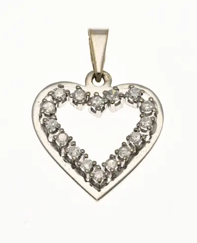 Witgouden hanger hartvorm met diamant – kavel bij Twents Veilinghuis