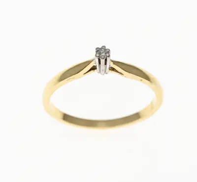 Gouden solitairring met diamant – kavel bij Twents Veilinghuis