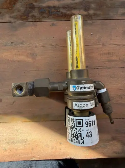 Gasdoorstroommeter, Optimator, Argon-Mix, messingkleur, dubbele flowmeter – gasfittingen – kavel bij Onlineveilingmeester, Hoogeveen