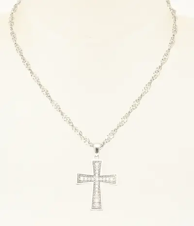 Witgouden collier en kruis met zirconia's – kavel bij Twents Veilinghuis