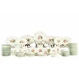 Porseleinen servies met handbeschilderd polychroom bloemdecor afgezet met groene rand, bestaande uit 4 dienschalen, 2 tazza's, 2 sauskommen, 2 jusk… – kavel bij Venduhuis De Eland