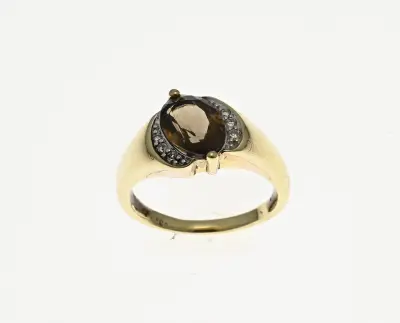 Gouden ring met rookkwarts en diamant – kavel bij Twents Veilinghuis