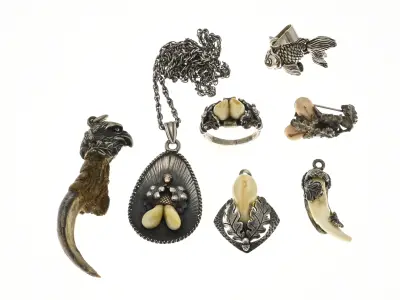 Lot sieraden, vis, jacht, 7 – kavel bij Twents Veilinghuis