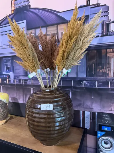 Grote bruine siervaas met decoratieve droogtakken (2 stuks) – kavel bij Openbare Verkopen, Blankenberge