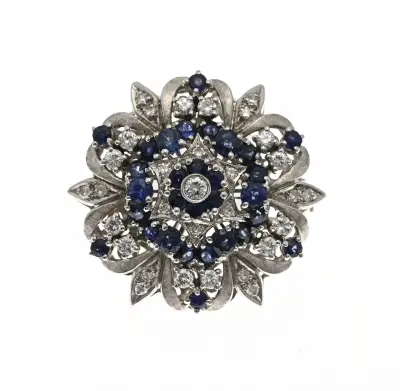 Witgouden broche met saffier en diamant – kavel bij Twents Veilinghuis
