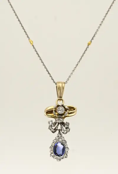 Platina choker met blauw saffier en diamant – kavel bij Twents Veilinghuis