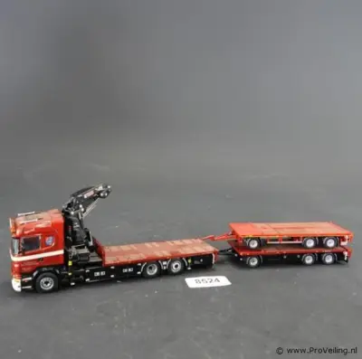 Tekno Scania nieuwe R-Serie Highline motorwagen met aanhangwagen met vlakke laadvloer – kavel bij ProVeiling, Wageningen