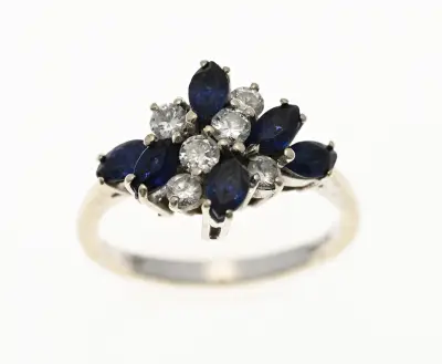 Witgouden ring met diamant en saffier – kavel bij Twents Veilinghuis
