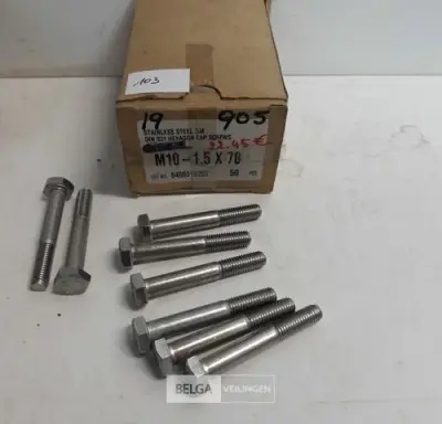 1 x Zeskantbout Inox M10x70 50 stuks – kavel bij Belga Veilingen, Oudsbergen