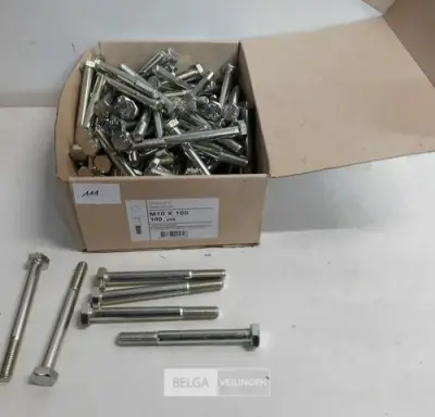 1 x Zeskantbout verzinkt M10x100 100 stuks – kavel bij Belga Veilingen, Oudsbergen