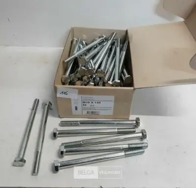 1 x Zeskantbout verzinkt M10x140 50 stuks – kavel bij Belga Veilingen, Oudsbergen
