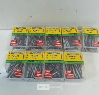 9 x Houtschroeven in blister verzonken kop red-tip mix – kavel bij Belga Veilingen, Oudsbergen