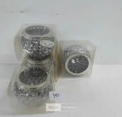 4 x T-licht houder glas zilver glitter 9 x 7 cm – kavel bij Belga Veilingen, Oudsbergen