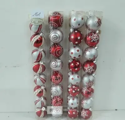 4 x Kerstballen pvc 8 stuks rood/zilver – kavel bij Belga Veilingen, Oudsbergen