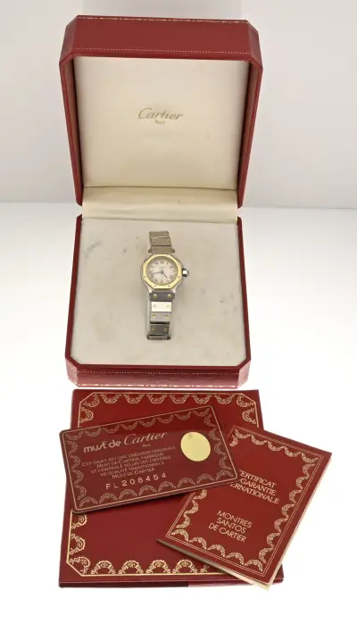 Cartier horloge, Santos, met doos en papieren – kavel bij Twents Veilinghuis
