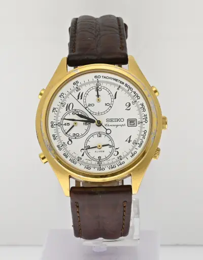 Seiko chronograaf leren band – kavel bij Twents Veilinghuis