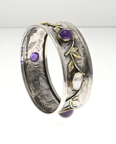 Zilveren armband met goud en edelstenen – kavel bij Twents Veilinghuis