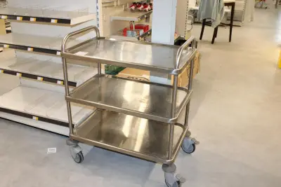 RVS serveerwagen 80 x 50 cm. Hoogte 87 cm – kavel bij HNVI, Oirschot
