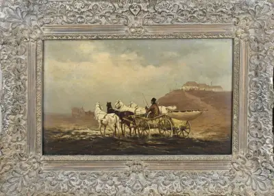 P. Woslka, Landschap met rijtuig – kavel bij Twents Veilinghuis