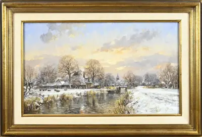 G.J. Veenstra, Dorp in de winter – kavel bij Twents Veilinghuis