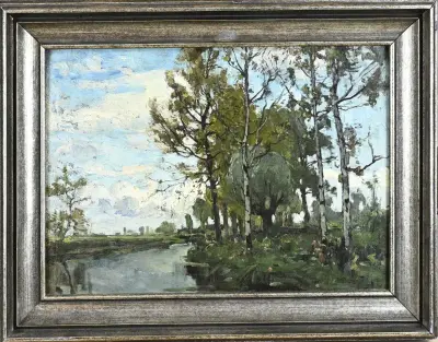 Paul Bodifée, Riviergezicht met berkenbomen – kavel bij Twents Veilinghuis