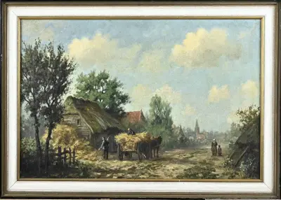 H. Klein, Boerderij met hooiwagen – kavel bij Twents Veilinghuis