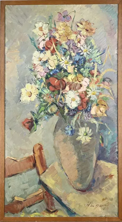 Schilderij, Vaas met bloemen – kavel bij Twents Veilinghuis