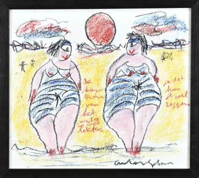 Anton Heyboer, Twee dames op strand – kavel bij Twents Veilinghuis