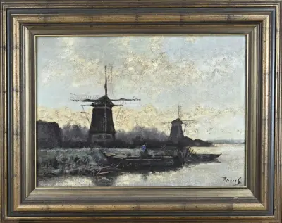 Pieters, Hollands poldergezicht met molen – kavel bij Twents Veilinghuis