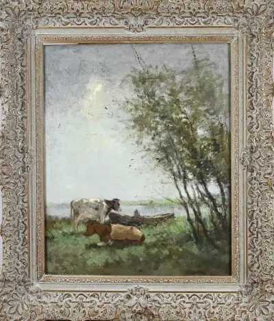 Cornelis Groeneveld, Landschap met koeien – kavel bij Twents Veilinghuis
