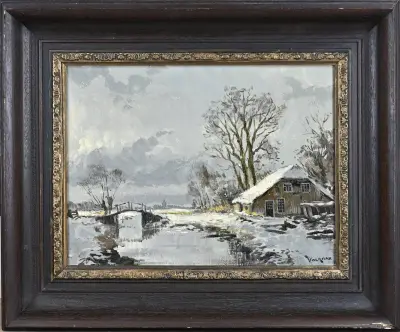 Gesign. Voerman, Boerderij in winter – kavel bij Twents Veilinghuis