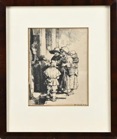 Ets Rembrandt van Rijn, Bedelende familie – kavel bij Twents Veilinghuis