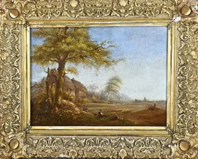 Schilderij, Landschap met boerderij – kavel bij Twents Veilinghuis