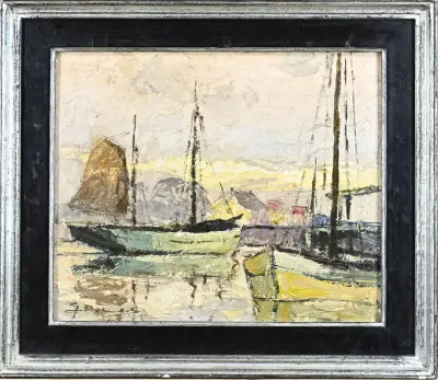 G. Roemers/Gerhard Cohn, Zeilboten in haven – kavel bij Twents Veilinghuis