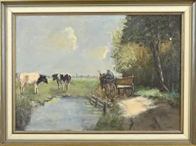 Jac. Kroen?, Boer met paardenkar – kavel bij Twents Veilinghuis