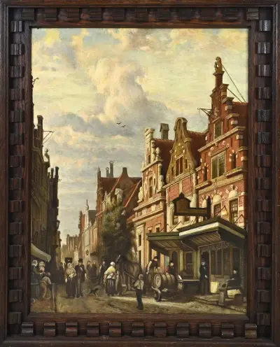 Schilderij, Hollands stadsgezicht – kavel bij Twents Veilinghuis