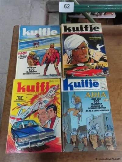 Strips, 4 stuks, Kuifje – kavel bij Vlavem