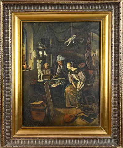Schilderij, Figuren in interieur – kavel bij Twents Veilinghuis