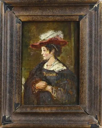 Schilderij, Portret vrouw van Rembrandt – kavel bij Twents Veilinghuis