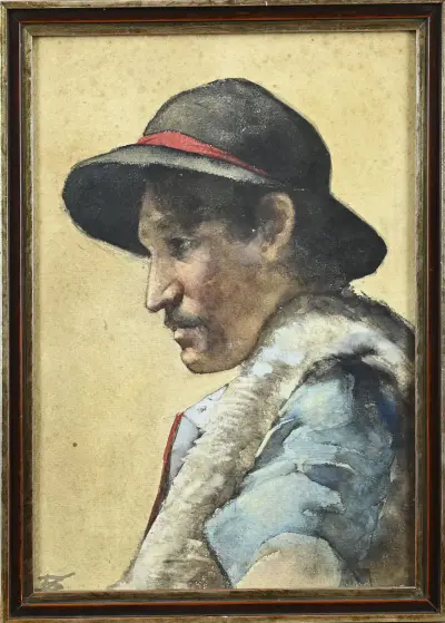 Bertha Valkenburg, Portret van man met hoed – kavel bij Twents Veilinghuis