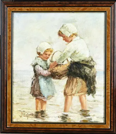J. Lefort, Meisjes op strand – kavel bij Twents Veilinghuis