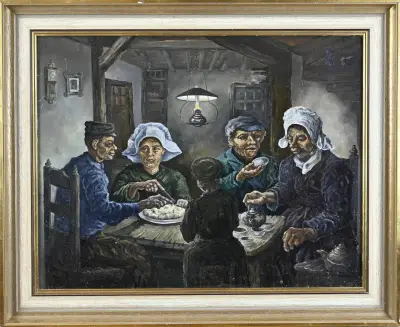 Schilderij, De aardappeleters – kavel bij Twents Veilinghuis