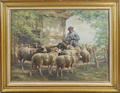 A. Kaufhold, Herder met schapen – kavel bij Twents Veilinghuis