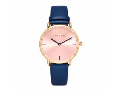 IAMKAMU - Oasis - Horloge - Leer – Blauw - Rosé goud RVS – kavel bij XL Auctions