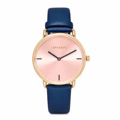 IAMKAMU - Oasis - Horloge - Leer – Blauw - Rosé goud RVS – kavel bij GSD Auctions, Zoeterwoude