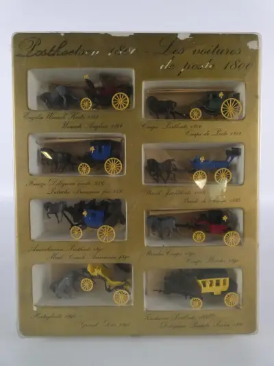 Set miniatuur postkoetsen 1800 in doos – kavel bij De Kringwinkel, Heverlee