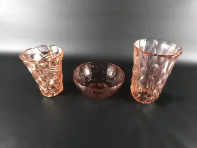 Set van 3 vintage Rosaline persglazen – Art Deco stijl – kavel bij De Kringwinkel, Heverlee