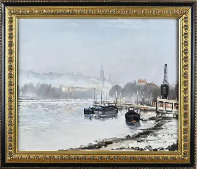 M. Brasseur, Havengezicht in de winter – kavel bij Twents Veilinghuis