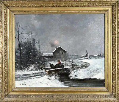 L. Monteé, Winters landschap met koets – kavel bij Twents Veilinghuis